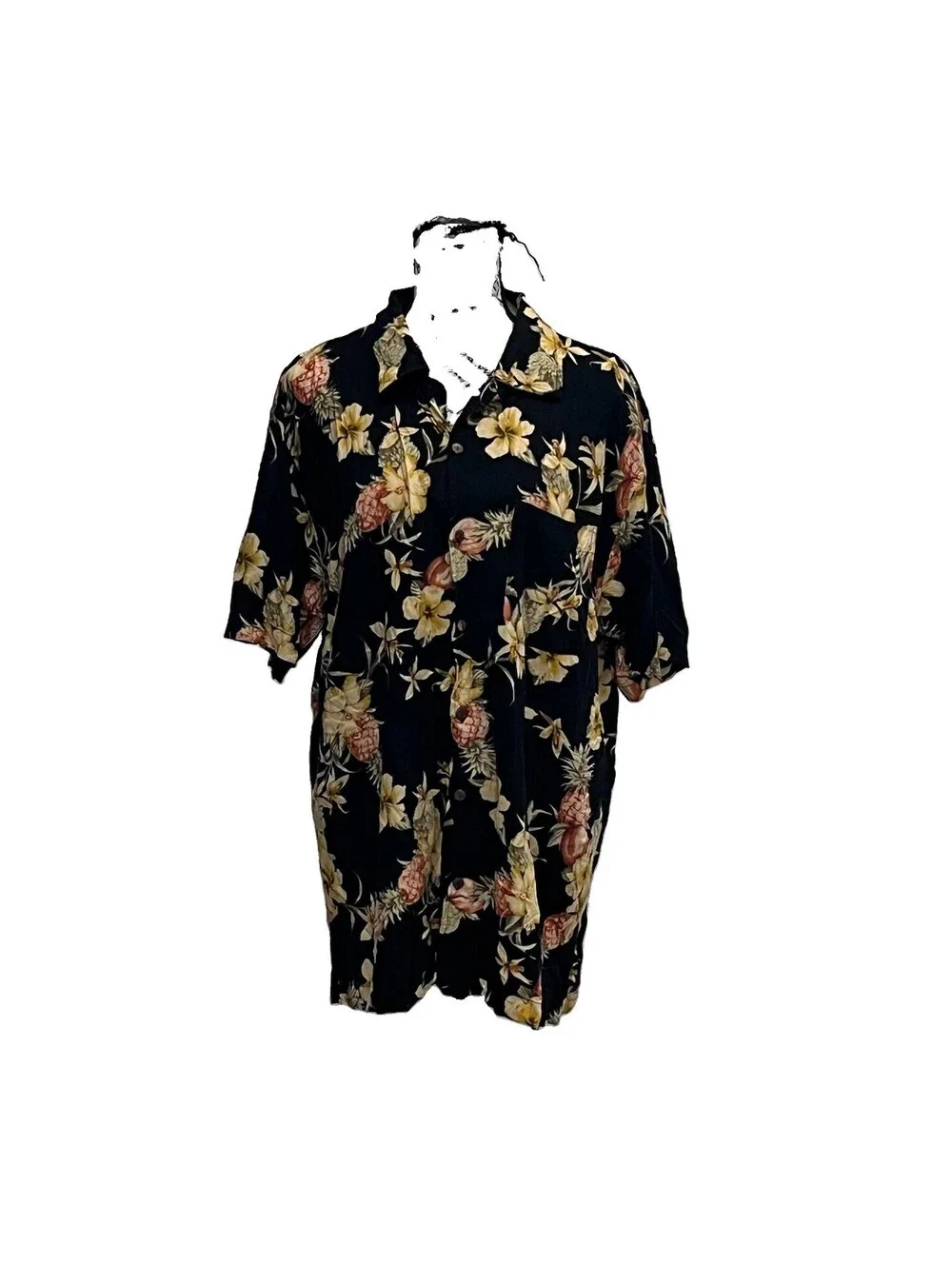 Steve & Barry’s Hawaiian L Shirt Black Pineapple Floral Tropical Aloha Resort